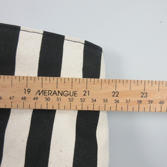 Victoria's Secret Canvas Tote Bag w/ Pouch Black White Striped Gym Travel 534 - Picture 8 of 12